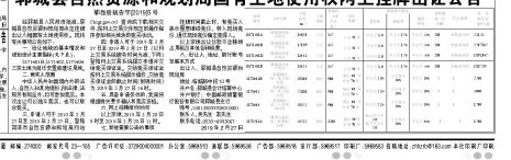 郓城县自然资源和规划局国有土地使用权网上挂牌出让公告